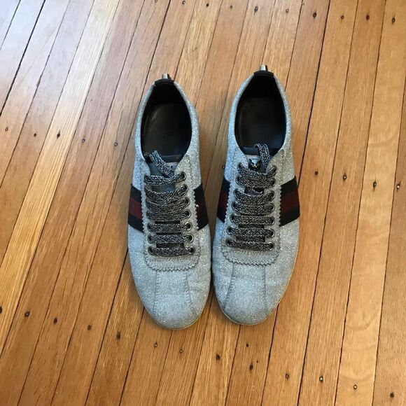 Gucci web silver sneakers size 7.5 - Picture 10 of 13